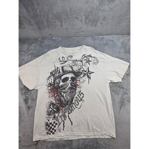 Infamous Mens Graphic T Shirt Sz 2X Cream Skull Bandana Streetwear Tattoo Art